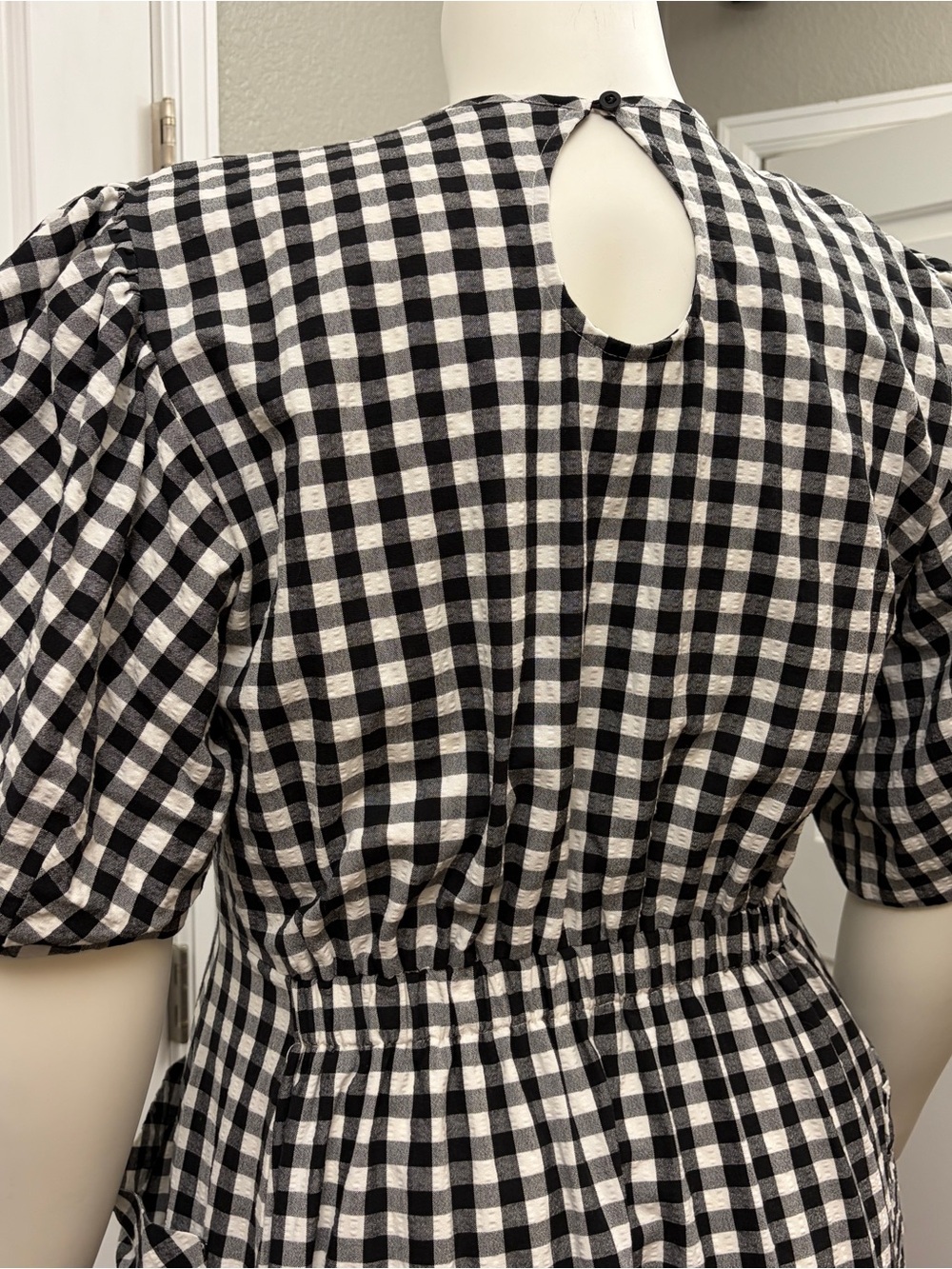 ALIGNE Harlin Black White Gingham Midi Dress Puff Sleeves Pockets UK 18 US 14 - Picture 6 of 12